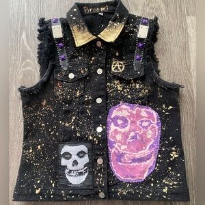 Cursed Kitty Original The Misfits Battle Black & Purple Punk Battle Denim Vest